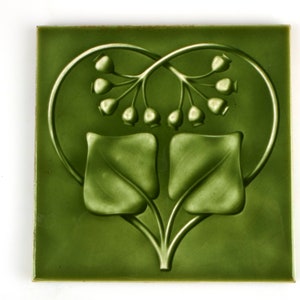 Antique 1900s Marsden Tile Co. Ltd Art Nouveau ivy and berries pottery tile.