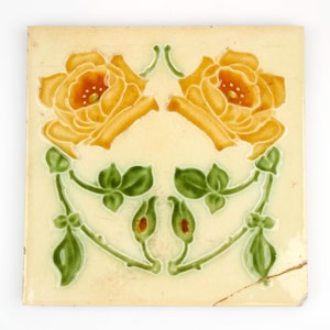 RESERVED for Saira<<<<<<<Antique 1900s J. H. Barratt Art Nouveau yellow rose pottery tile. Broken corner.