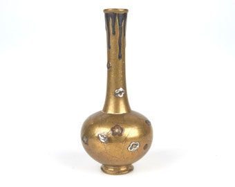 Antike signiert 19thc. Japanische Bronzevase mit eingelegtem Gold, Silber und Kupfer.