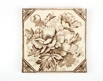 Antique late 19th century Sherwin & Cotton Victorian poppy pottery tile.