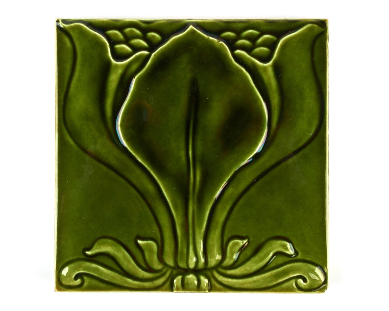 Antique 1900s English J Wade Art Nouveau magnolia flower pottery tile /& W
