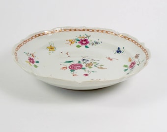 Antique 18thc. Chinese Famille Rose porcelain barbed rim dish. No. 1.