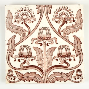 Antique 1900s English Corn Bros Art Nouveau brown dandelions pottery tile