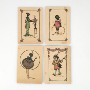 4 originale Art Deco Parfümtest-Tauschkarten aus den 1920-30er Jahren. Set 4