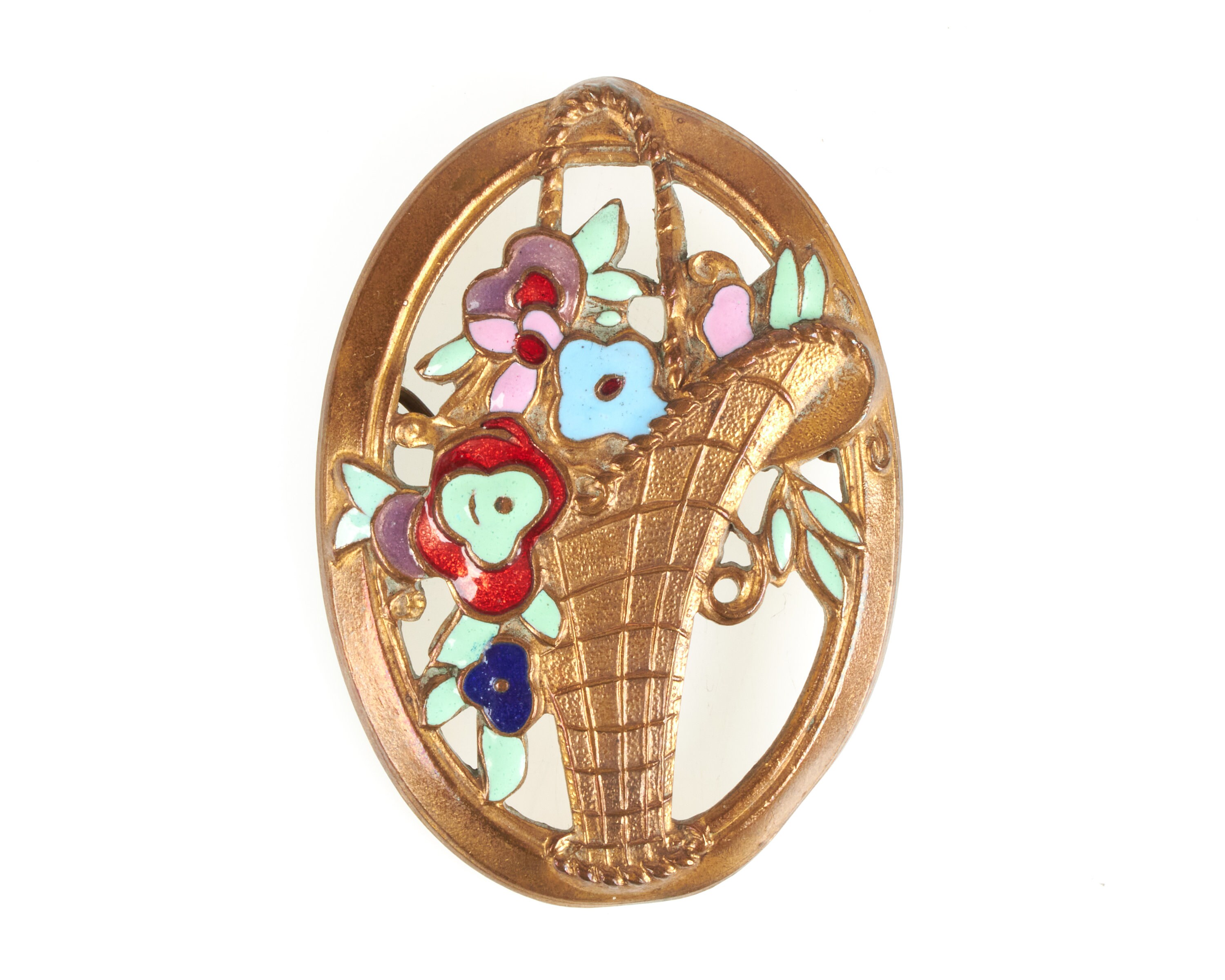 Broche Vintage Art Déco En Métal Doré Et émail Bleu - Fermoir Sécurisé - Très Bon état