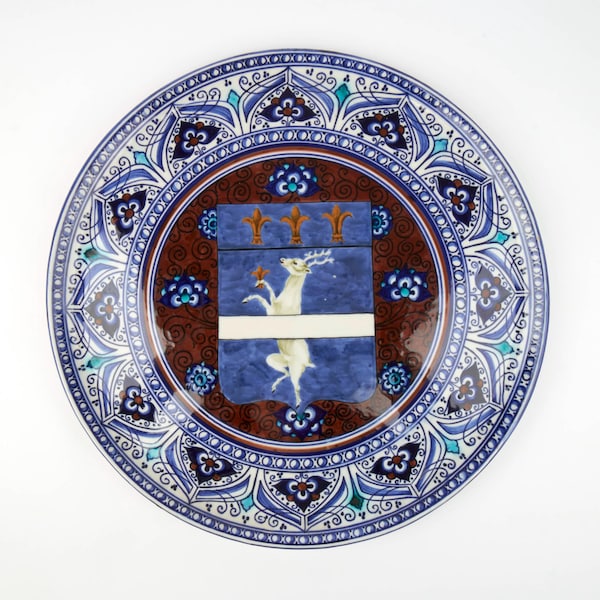 Seltener Pietro Melandri 1922-31 Hirsch Wappen Keramik Wandteller.