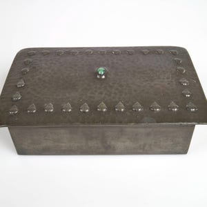 Antique 1900s Liberty & Co Arts and Crafts 0124 pewter and turquoise box.
