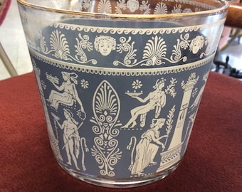 Vintage Wedgewood Style Blue Ice Bucket and brass Carrier