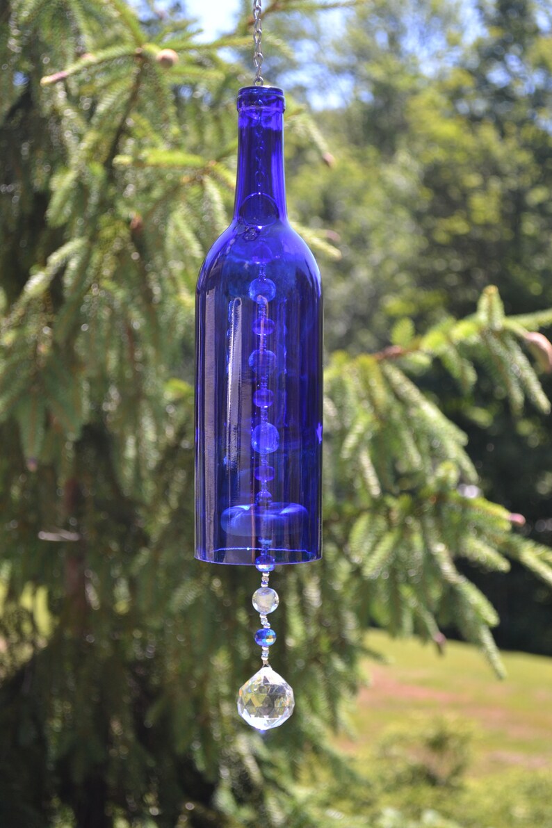 Wine Bottle Wind Chime/ Blue Wine Bottle Wind Chime Etsy
