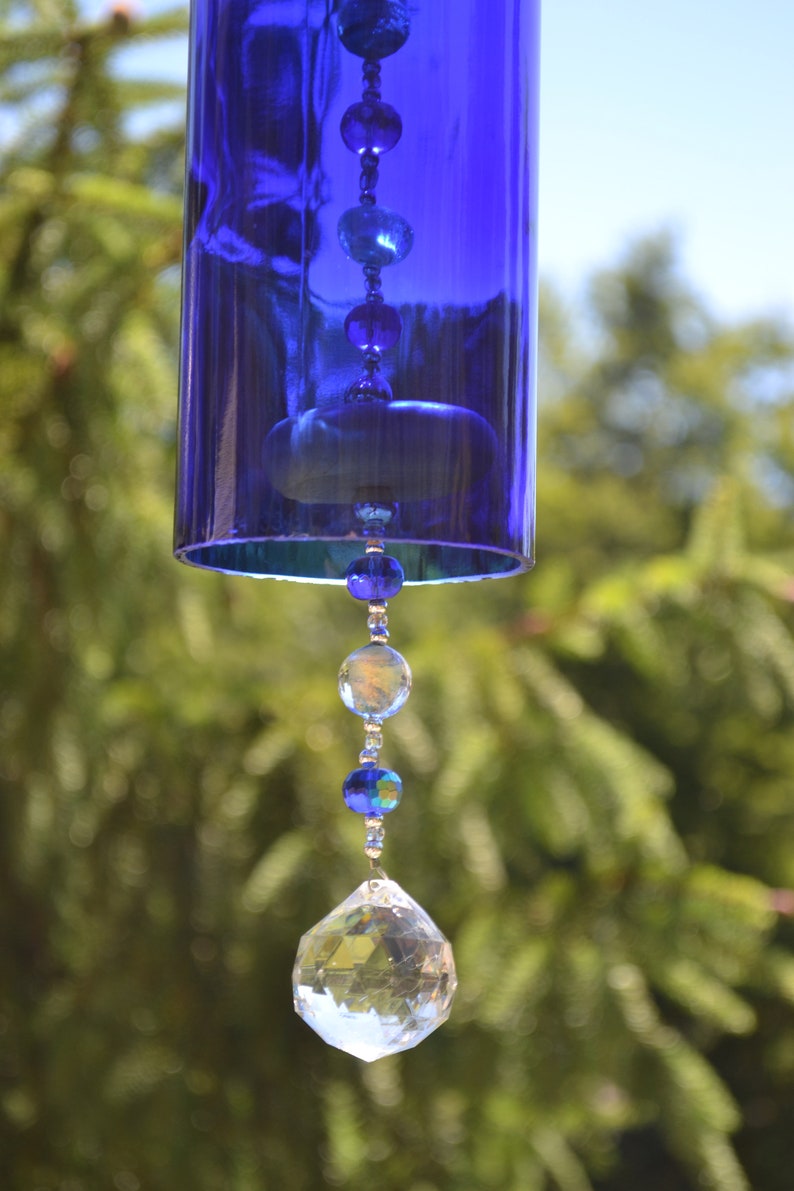Wine Bottle Wind Chime/ Blue Wine Bottle Wind Chime | Etsy