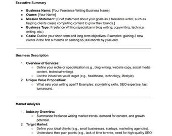 Business Plan for Freelance Writing Business