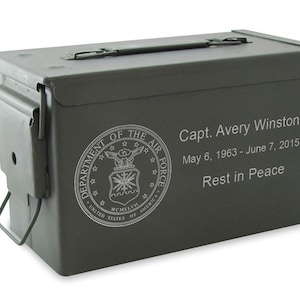 U.S. Military Veteran Cremation Urn Ammo Can  - Patriotic Urn for Adult Ashes - All Military Branches Available - w- Optional Plastic Urn