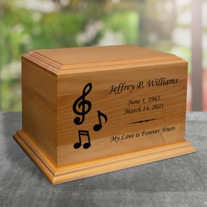 Music Notes Diplomat Solid Cherry Wood Cremation Urn