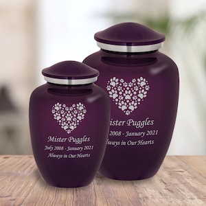 Heart of Paws Pet Cremation Urn - Pet Memorial - 2 Sizes & 7 Colors Available