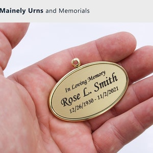 Colgante ovalado personalizado de latón macizo para urnas funerarias que no se pueden grabar - Incluye cinta de satén a juego - 3 estilos distintos imagen 6