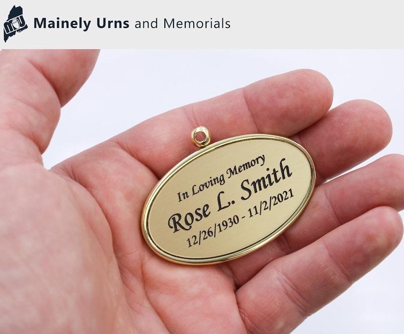 Colgante ovalado personalizado de latón macizo para urnas funerarias que no se pueden grabar - Incluye cinta de satén a juego - 3 estilos distintos imagen 6