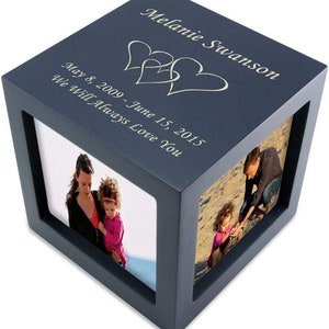 Navy Blue Rotating Photo Cube Cremation Urn for Ashes - 3 Sizes Available