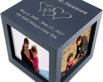 Navy Blue Rotating Photo Cube Cremation Urn for Ashes - 3 Sizes Available