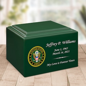 Army Color Emblem Stonewood Cremation Urn - Cultured Wood