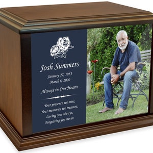 Personalized Custom Photo Eternal Reflections Wood Cremation Urn for Ashes - Customizable Urn for Human Ashes - 4 Sizes to Choose from