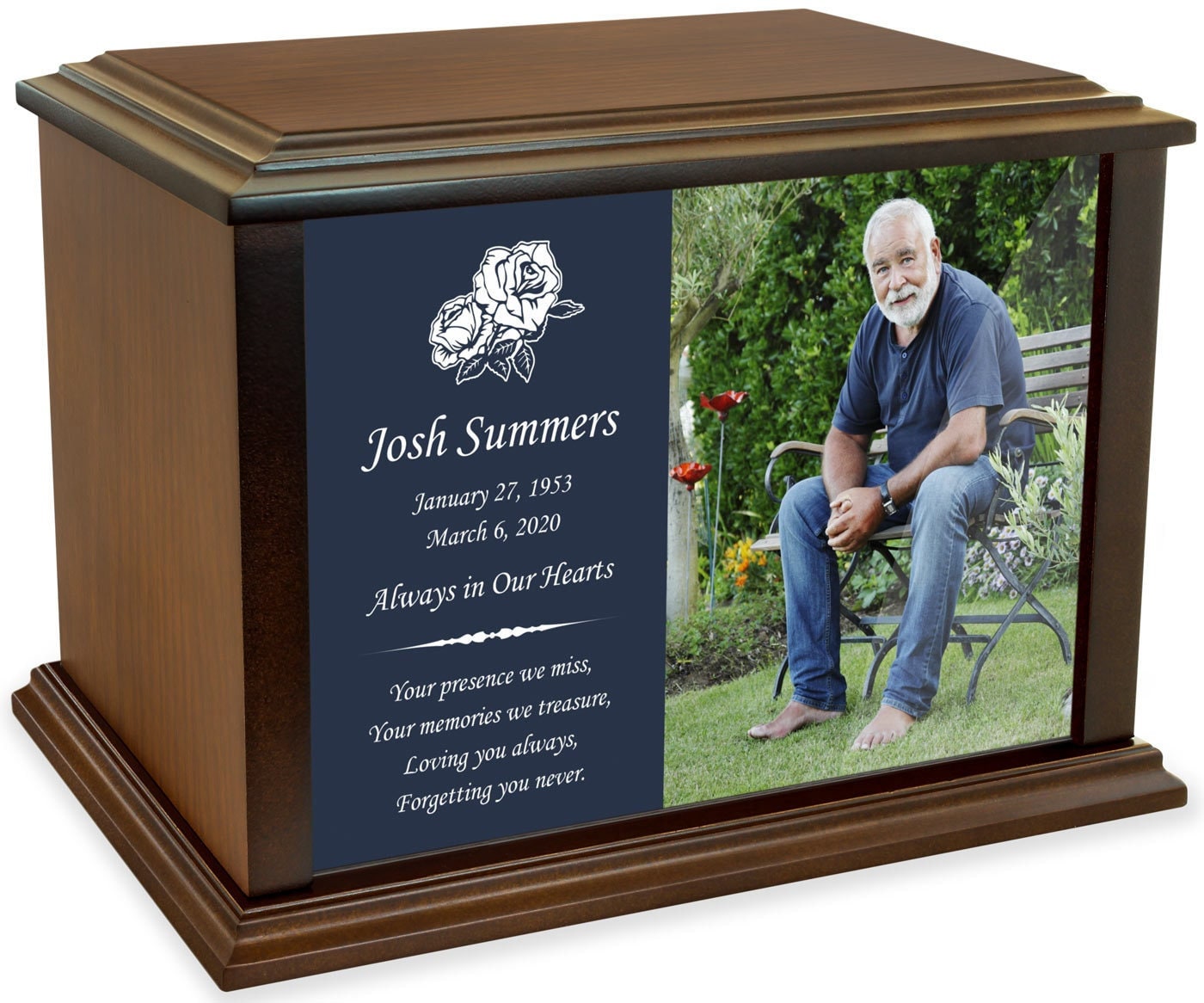 Personalized Custom Photo Eternal Reflections Wood Cremation Urn for Ashes - Customizable Urn for Human Ashes - 4 Sizes to Choose from