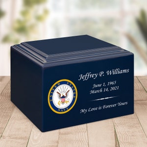 Navy Color Emblem Stonewood Cremation Urn - Cultured Wood