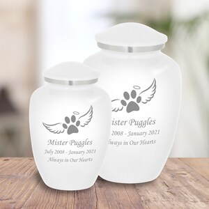 Paw on Angel Wings Pet Cremation Urn - Pet Memorial - 2 Sizes and 7 Colors Available