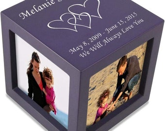 Violet Rotating Photo Cube Cremation Urn for Ashes - 3 Sizes Available