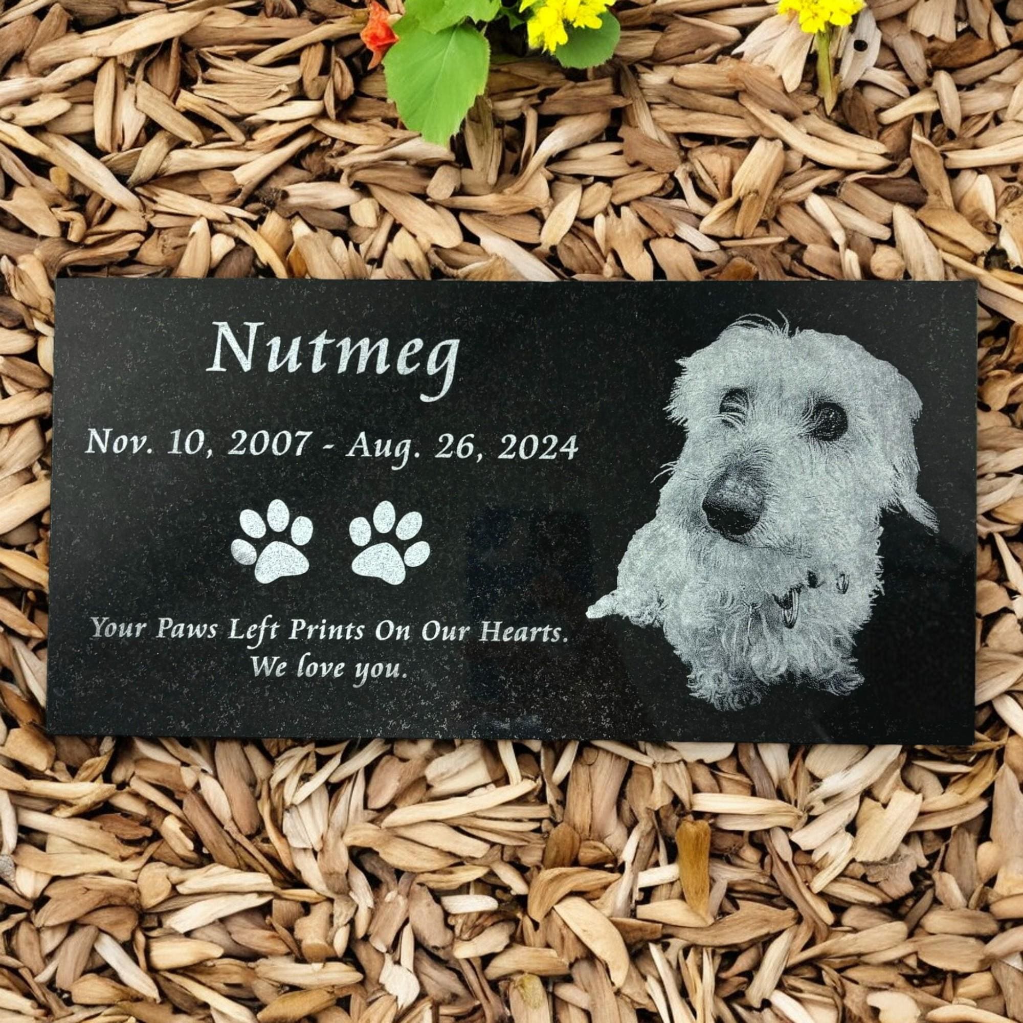 Pet Photo Black Granite Memorial Marker - Custom Laser Engraved