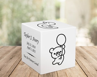 Baby Bear Baby Infant Child Stonewood Cube Cremation Urn - Cultured Wood