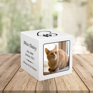 Cat Custom Photo Stonewood Cube Cremation Urn - Cultured Wood