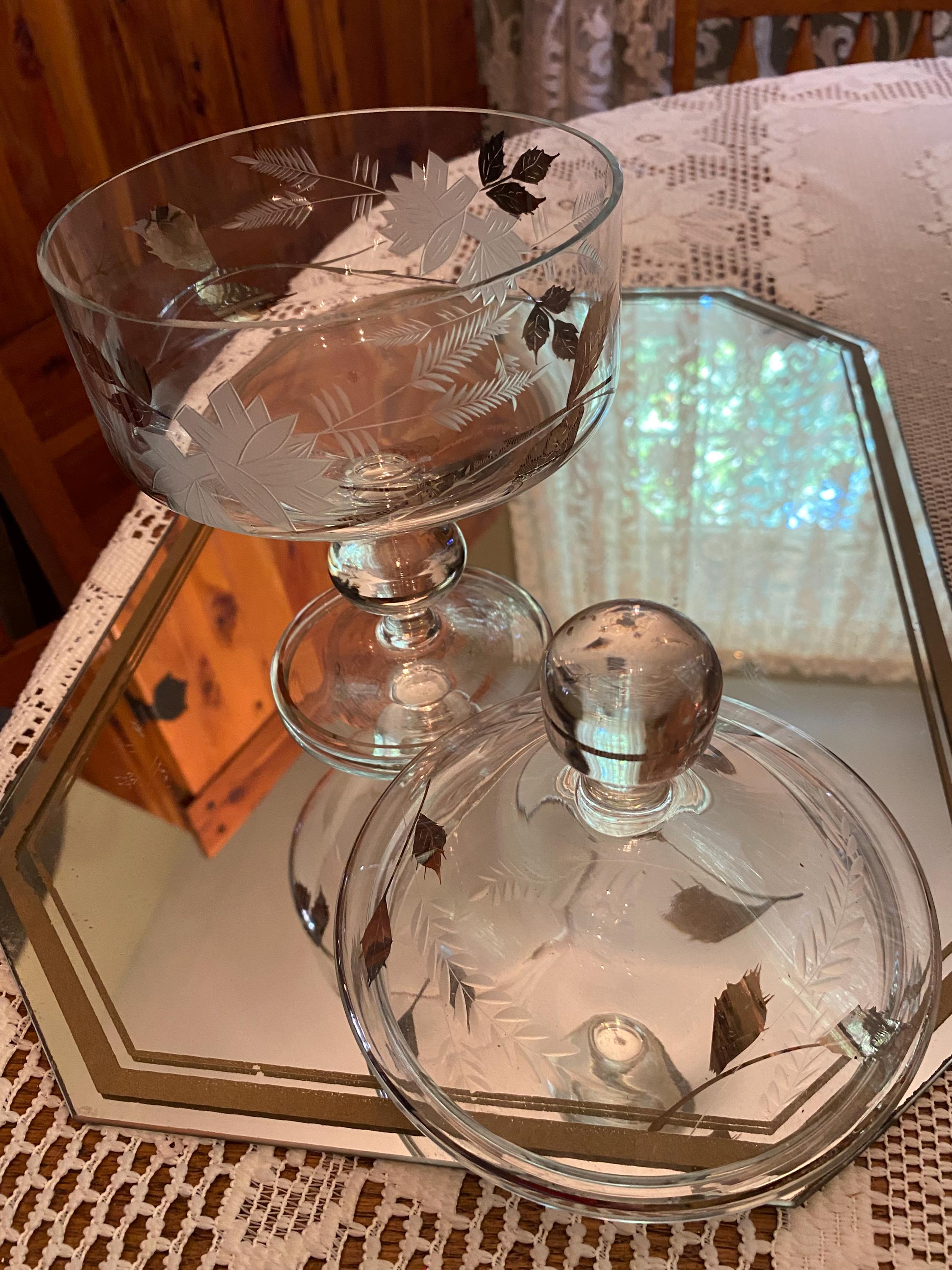 Blue and clear glass candy dish shaped like a leaf. - Northern Kentucky