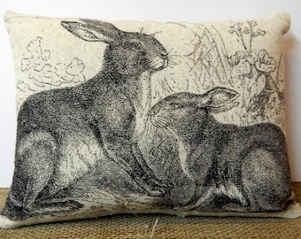 Bunny Rabbit Pillow Handmade Pillow - Rabbit Lover Gift - Rabbit Decor - Farmhouse Pillow