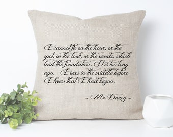 Jane Austen - Mr. Darcy Pillow - Romantic Love Pillow - Wedding Gift - Handmade Pillow - Girlfriend Gift