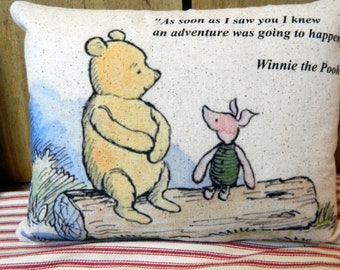 Winnie the Pooh Pillow - Vintage Nursery Decor, Rustic Cotton