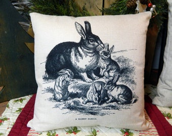 Bunny Rabbit Pillow Handmade Pillow - Rabbit Lover Gift - Rabbit Decor - Farmhouse Pillow