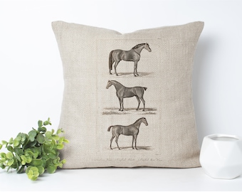 Vintage Horse Illustration Pillow Handmade Pillow