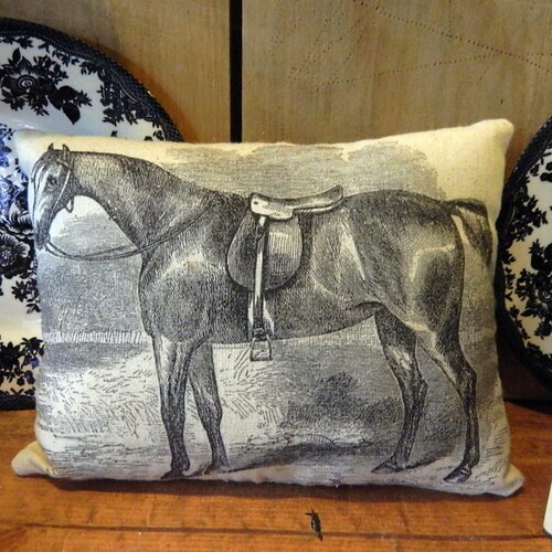 Primitive Vintage Horse Pillow Handmade 100 Cotton Pillow Etsy
