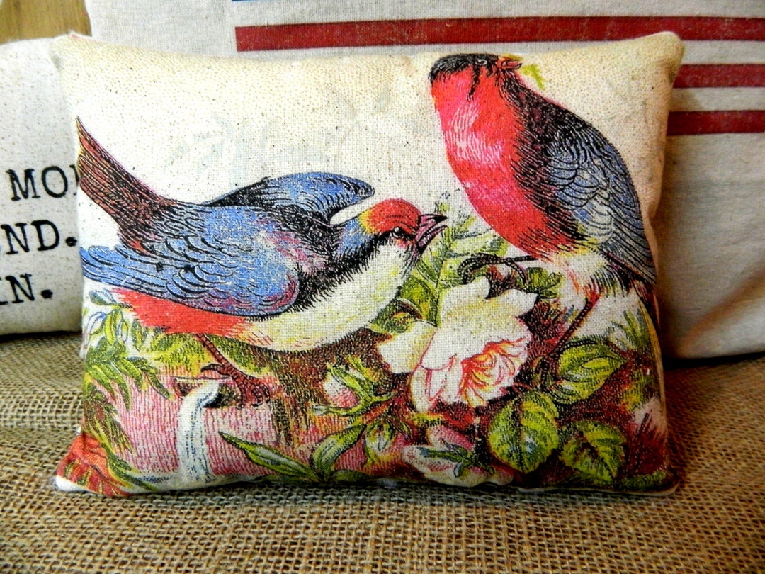 Vintage Bird Pillow Decorative Pillow Vintage Bird Image Etsy