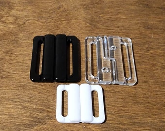 4 or 100 x Plastic Clasp in 5 sizes - Black / White / Transparent