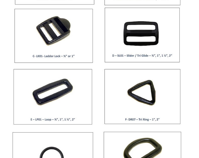 2 units x Black Plastic Buckle / Ring / Adjuster - 8 Varieties