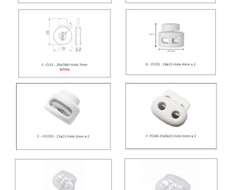 4 x White and Clear Plastic Cord Locks Adjuster with Spring Stopper Mechanism - 8 Varieties