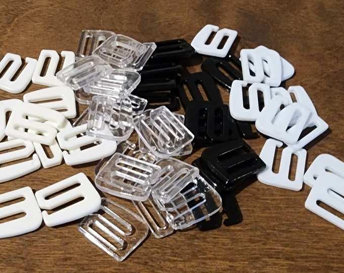 20 x Plastic Hooks in 4 Sizes - Black / White / Transpare