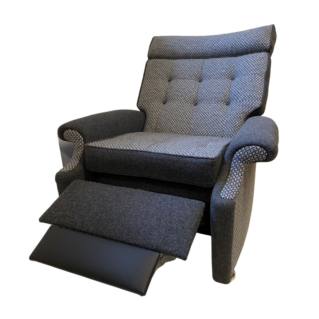 SALE Parkerknoll Recliner Reupholstered in Grey Wool Combinations