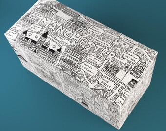 Pouf/banc de rangement Manchester Doodle Map