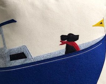 The Lookout:  Lab in Lobster Boat Throw Pillow