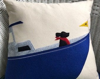 The Lookout:  Lab in Lobster Boat Throw Pillow