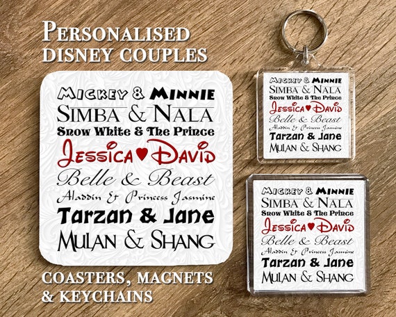 Disney Couples Coasters Magnets And Keychains Personalised Etsy