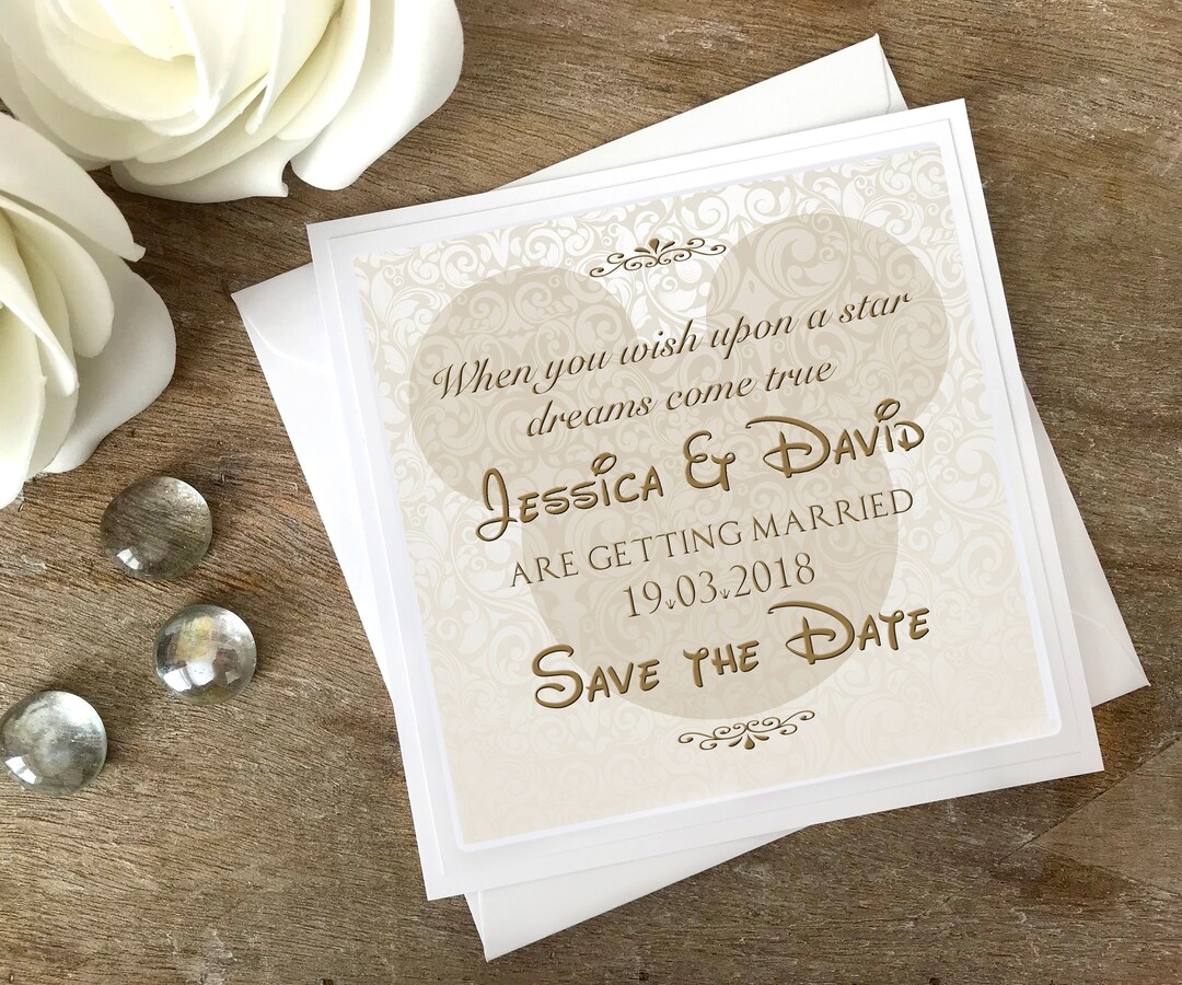 Gold Disney Wedding Cards Save the Date Mickey Wedding Etsy