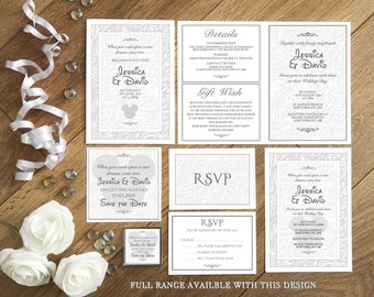 Disney Wedding Invitation. Silver Wedding Invitation. Fairytale wedding invitation. Save the Date Cards